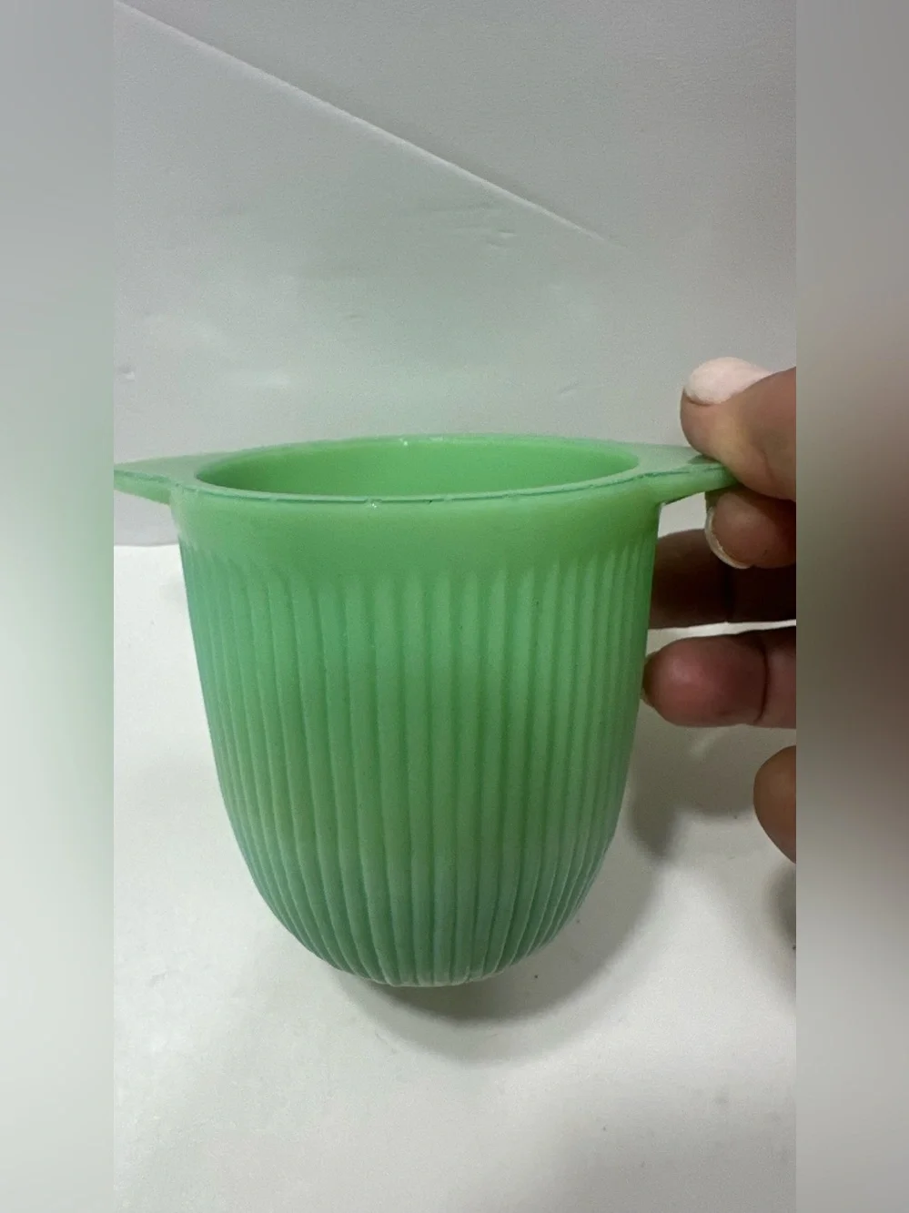 Jadeite ribbed body open sugar bowl green with handles